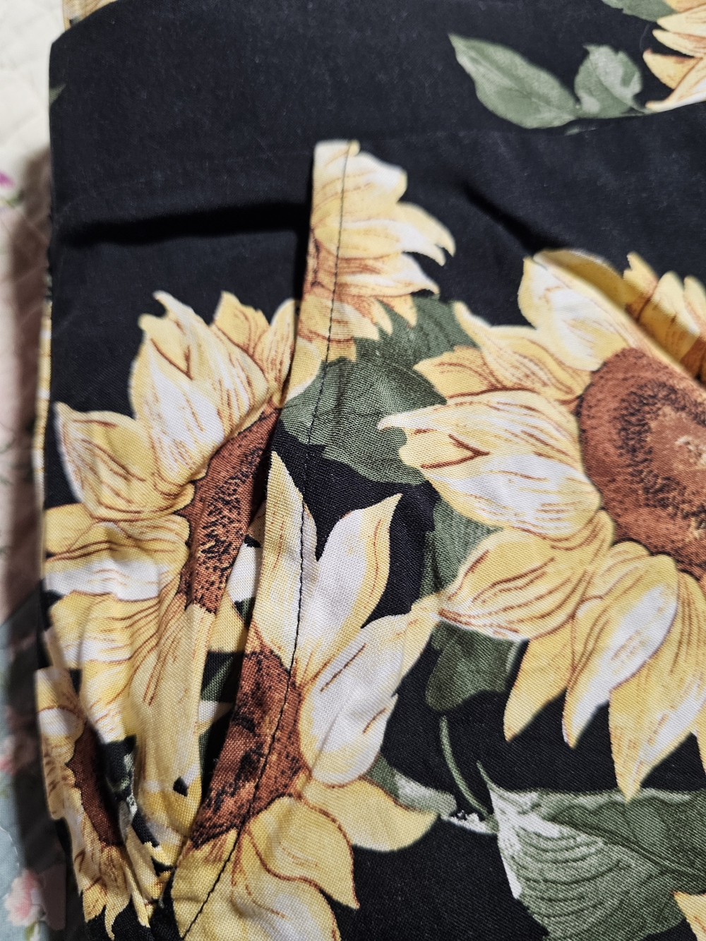 Wide Leg Women’s Pants in Sunflower Print - Black/Yellow